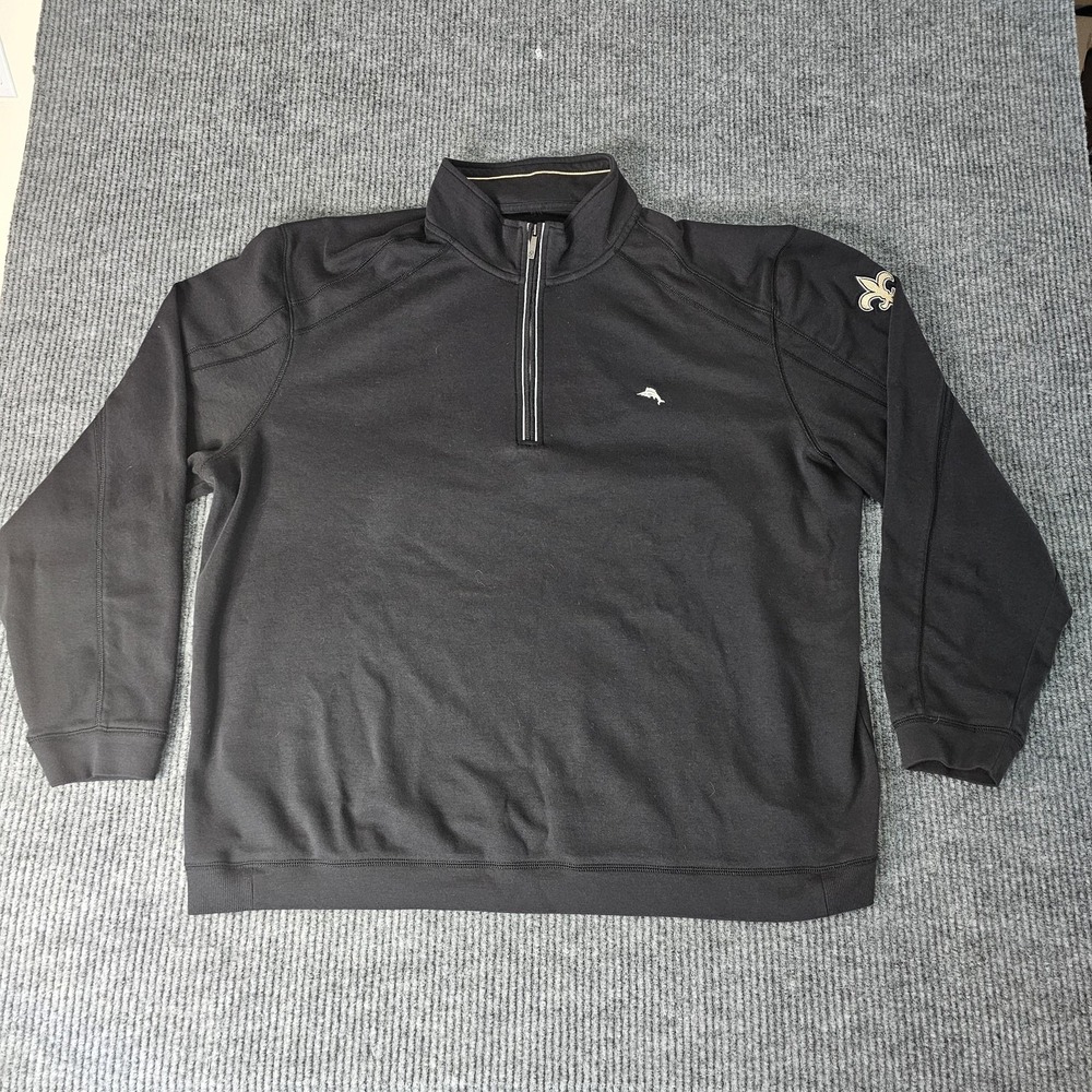New Orleans Saints Sweatshirt Mens 3XL Black NFL Football 1/4 Zip Tommy Bahama